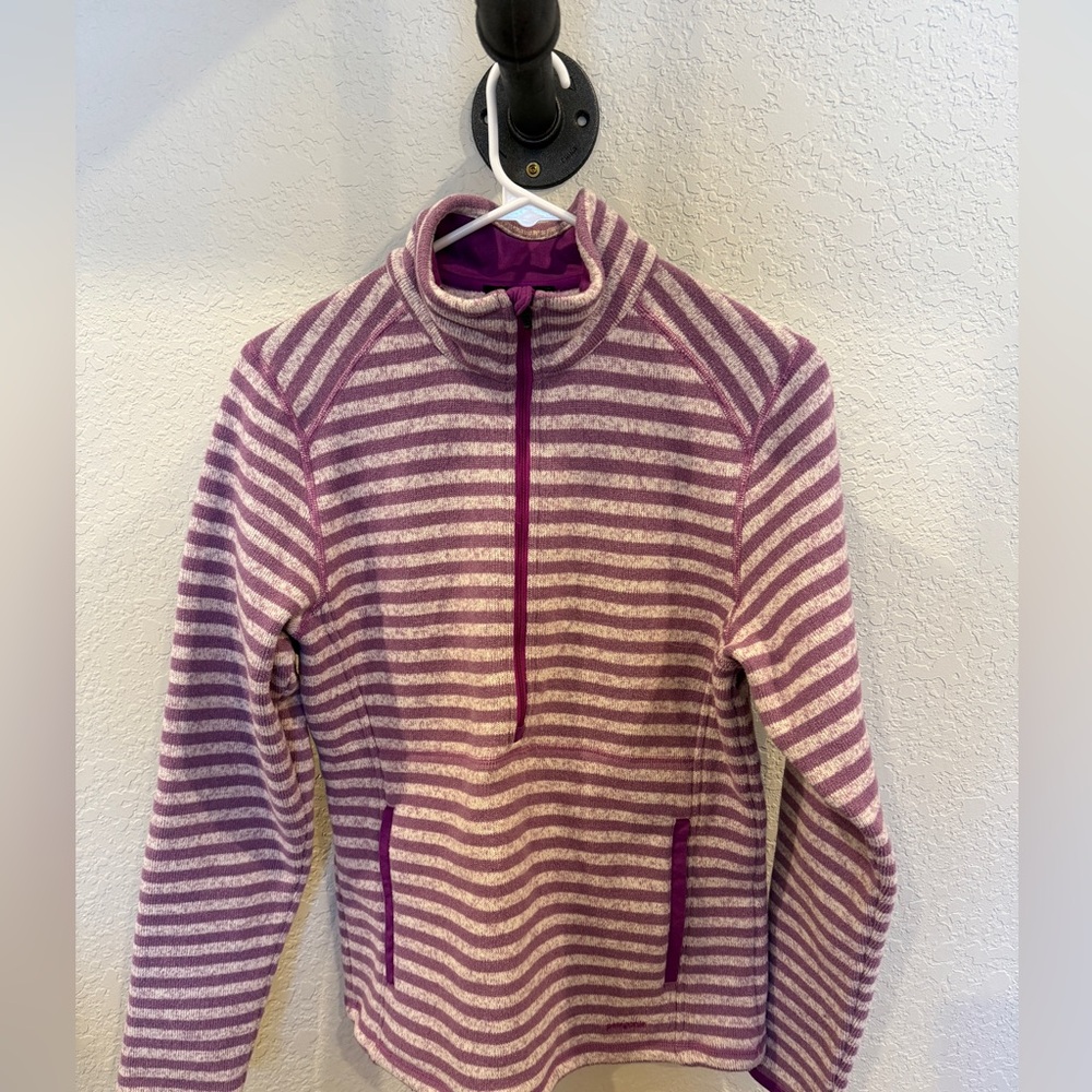 Patagonia Purple and Cream Striped Women's Sweater